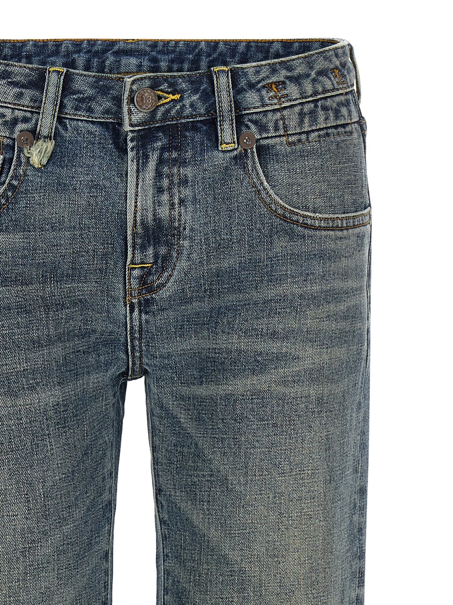 Jeans by R13 for women in polyurethane & denim cotton blue & signature presents a tailored silhouette, showcasing a tailored straight-leg & flared and long cut with a refined low rise for a truly tailored aesthetic.