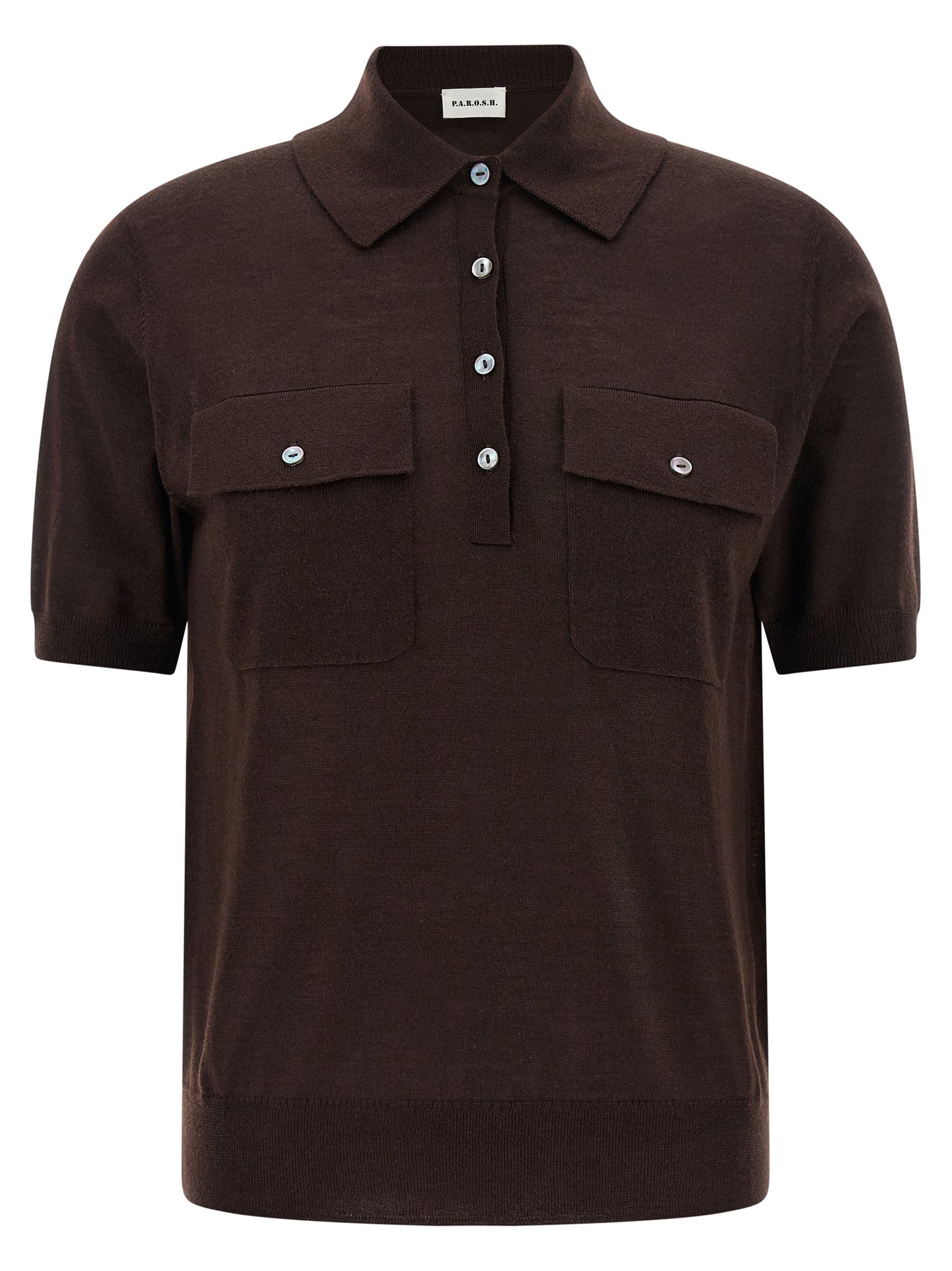 Polo Shirt by P.A.R.O.S.H. for women in cashmere silk brown presents a distinguished silhouette, showcasing a sophisticated and distinguished short-sleeve for a truly distinguished finish.
