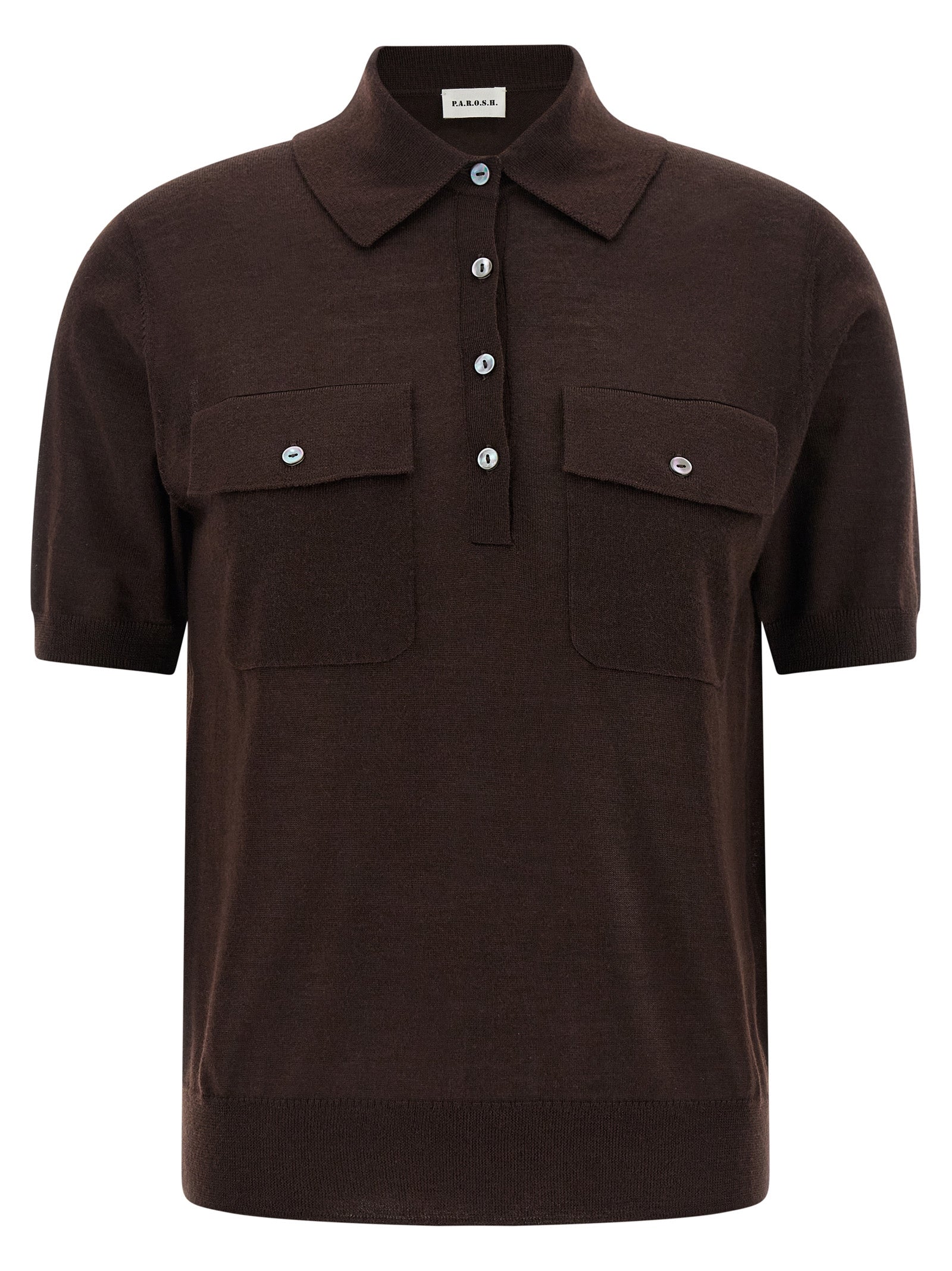 Polo Shirt by P.A.R.O.S.H. for women in cashmere silk brown presents a distinguished silhouette, showcasing a sophisticated and distinguished short-sleeve for a truly distinguished finish.