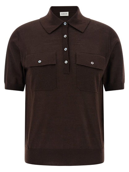 Polo Shirt by P.A.R.O.S.H. for women in cashmere silk brown presents a distinguished silhouette, showcasing a sophisticated and distinguished short-sleeve for a truly distinguished finish.