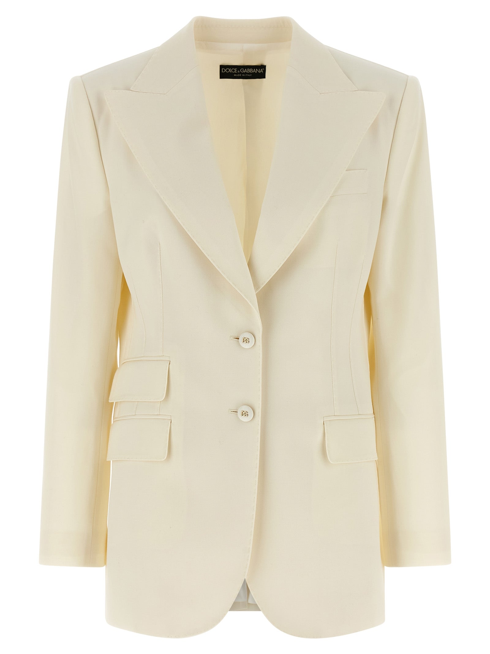 This Blazer by Dolce & Gabbana for women in virgin wool white presents a tailored silhouette, meticulously tailored with a tailored and distinctive for a tailored finish.