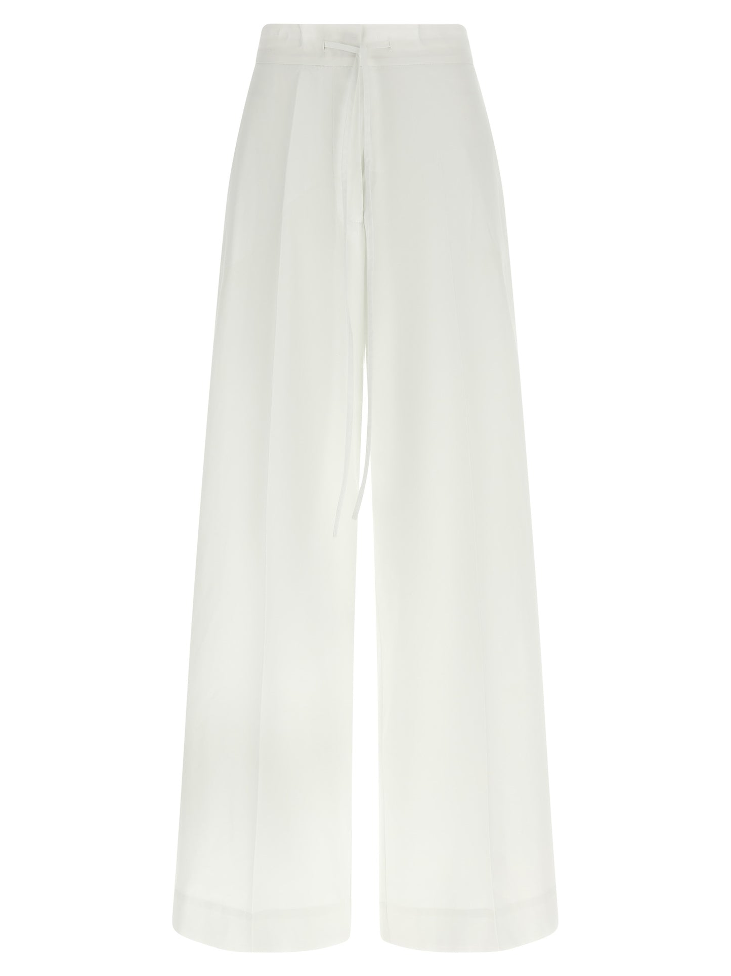 Trousers by P.A.R.O.S.H. for women in cotton white presents a smart silhouette, meticulously detailed with a smart straight-leg & wide, a smart long, and a smart .