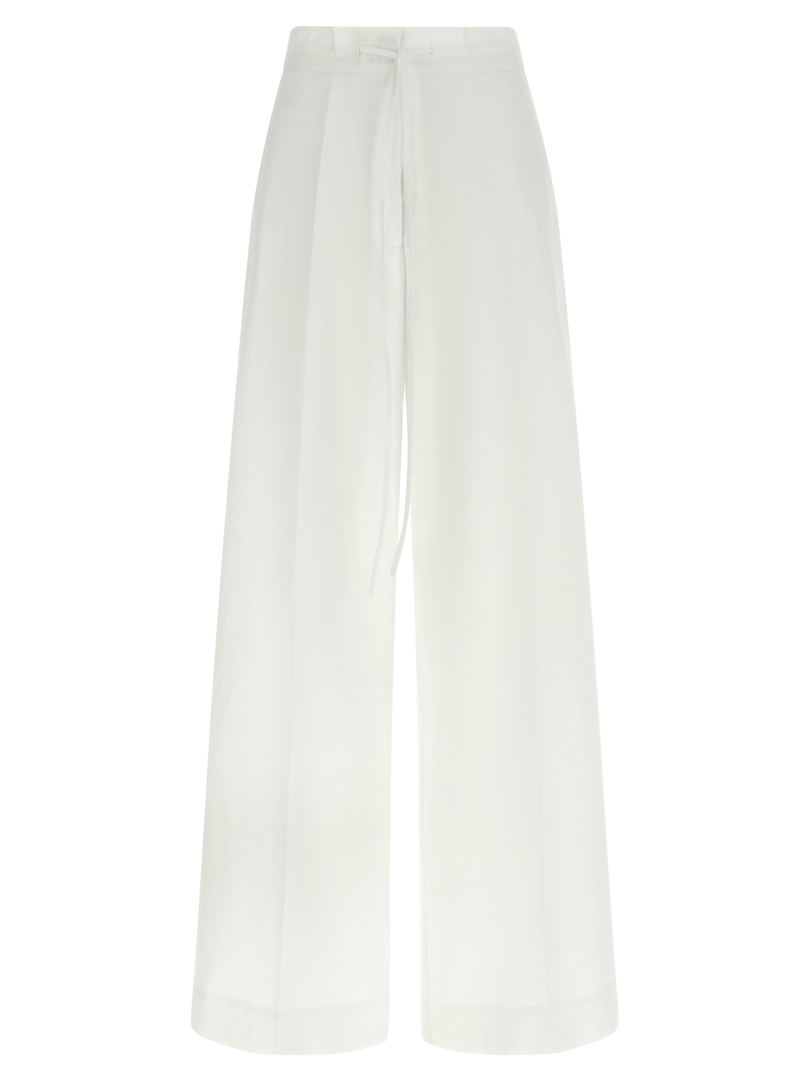 Trousers by P.A.R.O.S.H. for women in cotton white presents a smart silhouette, meticulously detailed with a smart straight-leg & wide, a smart long, and a smart .