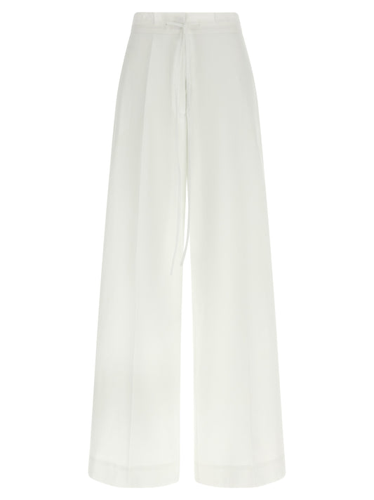 Trousers by P.A.R.O.S.H. for women in cotton white presents a smart silhouette, meticulously detailed with a smart straight-leg & wide, a smart long, and a smart .