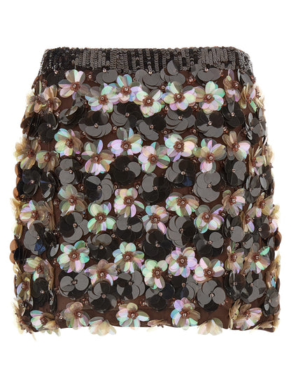 Skirt by P.A.R.O.S.H. for women in stretch polyamide brown & floral features a captivating silhouette, showcasing the captivating Women's Stretch Polyamide Long Skirt design with a sophisticated long for a captivating look.
