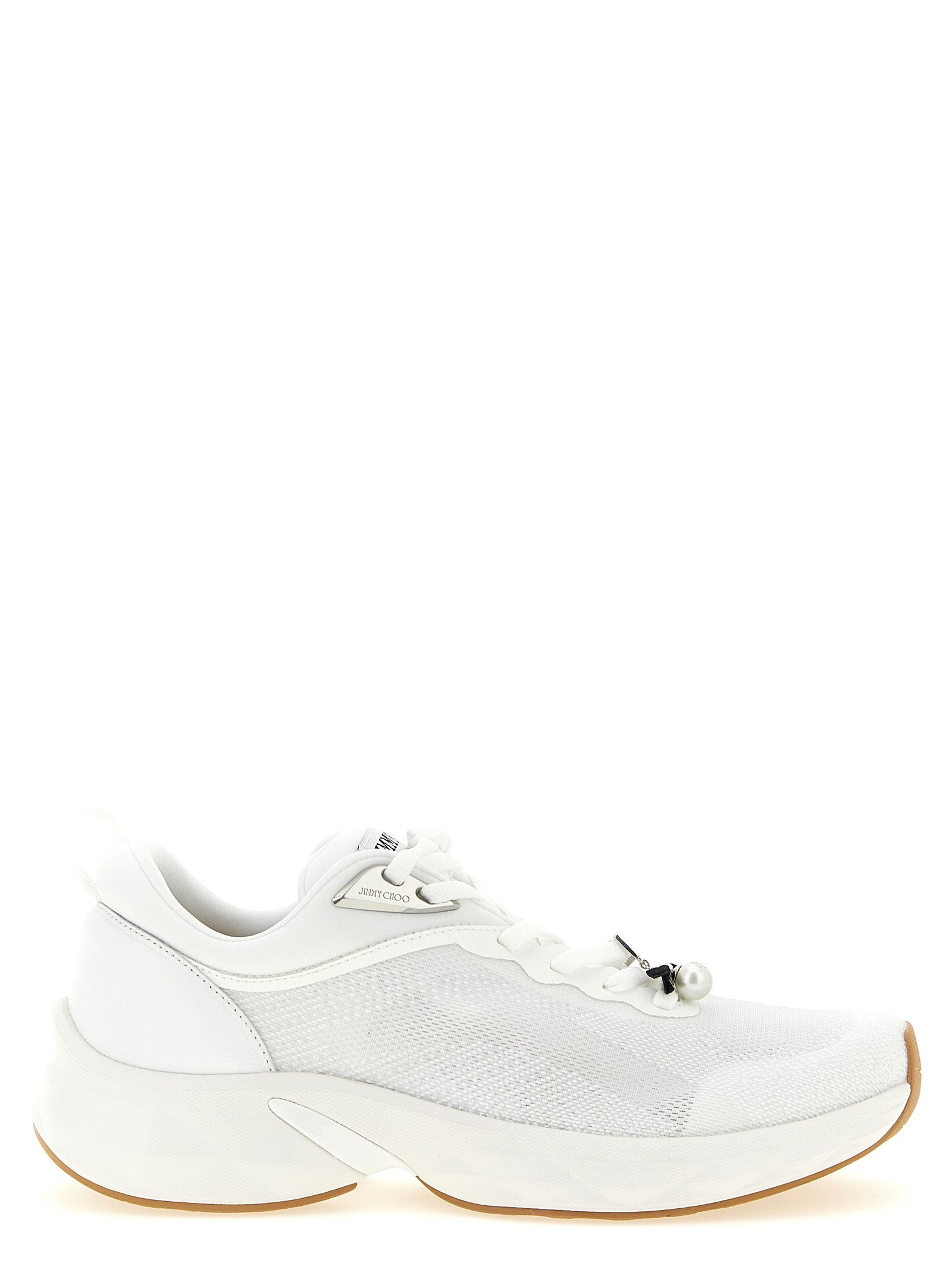 Athletic Sneakers by Jimmy Choo for women in polyurethane nappa leather pearl, white & patterned showcases an impeccable silhouette, defined by an impeccable sock athletic style design that perfectly captures the essence of the Women's Sock Athletic Polyurethane Nappa Leather Sneakers.
