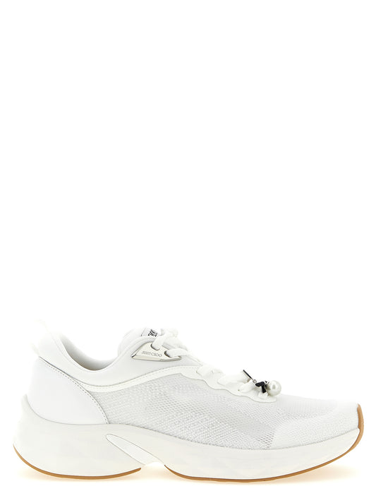 Athletic Sneakers by Jimmy Choo for women in polyurethane nappa leather pearl, white & patterned showcases an impeccable silhouette, defined by an impeccable sock athletic style design that perfectly captures the essence of the Women's Sock Athletic Polyurethane Nappa Leather Sneakers.