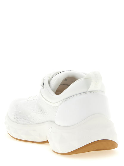 Athletic Sneakers by Jimmy Choo for women in polyurethane nappa leather pearl, white & patterned presents a sleek silhouette, perfectly capturing the sock athletic style essence of Women's Sock Athletic Polyurethane Nappa Leather Sneakers with its sleek design and premium finish.