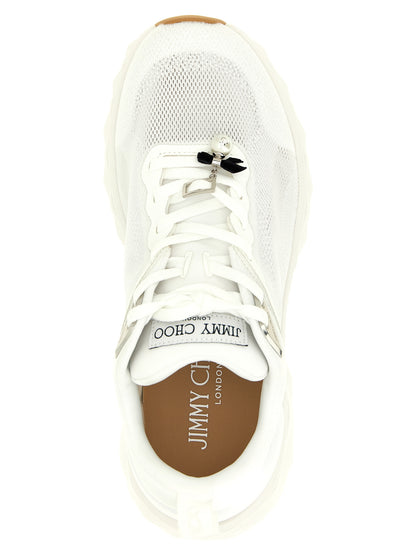 Athletic Sneakers by Jimmy Choo for women in polyurethane nappa leather pearl, white & patterned features an exquisite silhouette, showcasing the premium sock athletic style of the Women's Sock Athletic Polyurethane Nappa Leather Sneakers with an exquisite finish.
