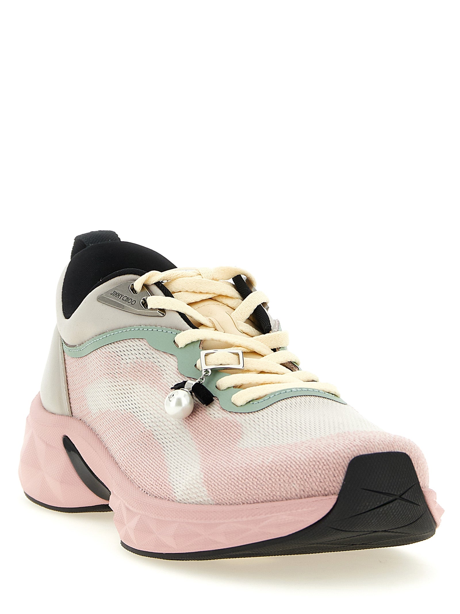 Athletic Sneakers by Jimmy Choo for women in polyurethane nappa leather & elastane multicolor, pearl, pink, patterned & jacquard features an timeless silhouette from the Women's Sock Athletic Polyurethane Nappa Leather & Elastane Sneakers collection, showcasing a timeless sock athletic style for a timeless look.