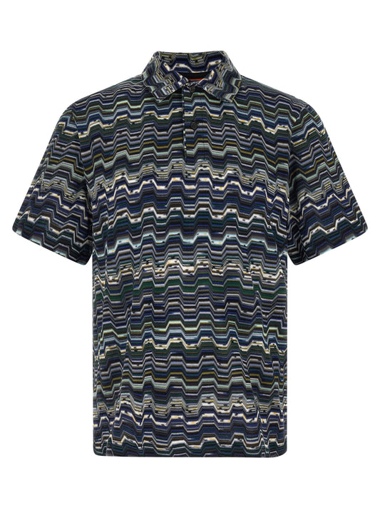 Polo Shirt by Missoni for men in cotton blue, patterned & jacquard presents a distinguished silhouette, showcasing a sophisticated and distinguished short-sleeve for a truly distinguished finish.