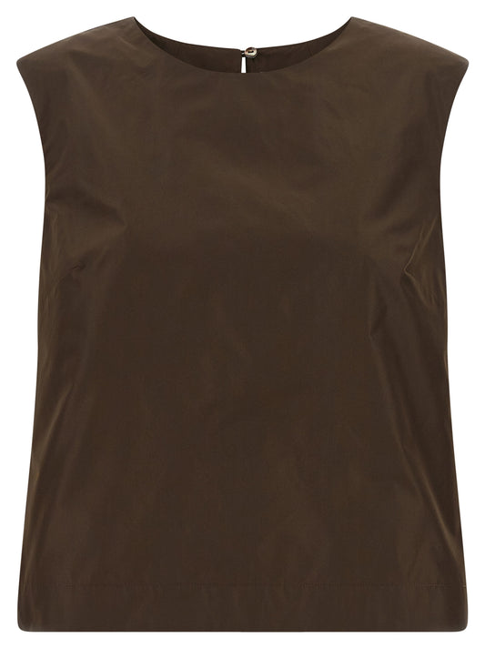 Shirt by P.A.R.O.S.H. for women in polyester brown features an architectural silhouette with a refined and elegant round neckline for a architectural look.