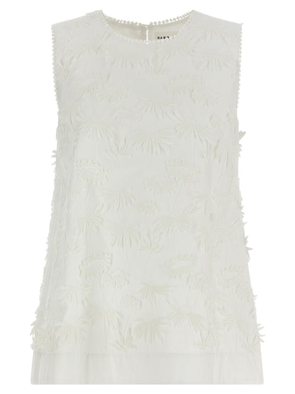 Blouse by P.A.R.O.S.H. for women in cotton white & floral features an polished silhouette, showcasing a sophisticated round neckline and sleeveless detail for a truly polished finish.