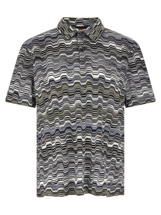 Polo Shirt by Missoni for men in cotton bicolour, green, patterned & jacquard presents a sleek silhouette, featuring a refined and short-sleeve for a sleek finish.