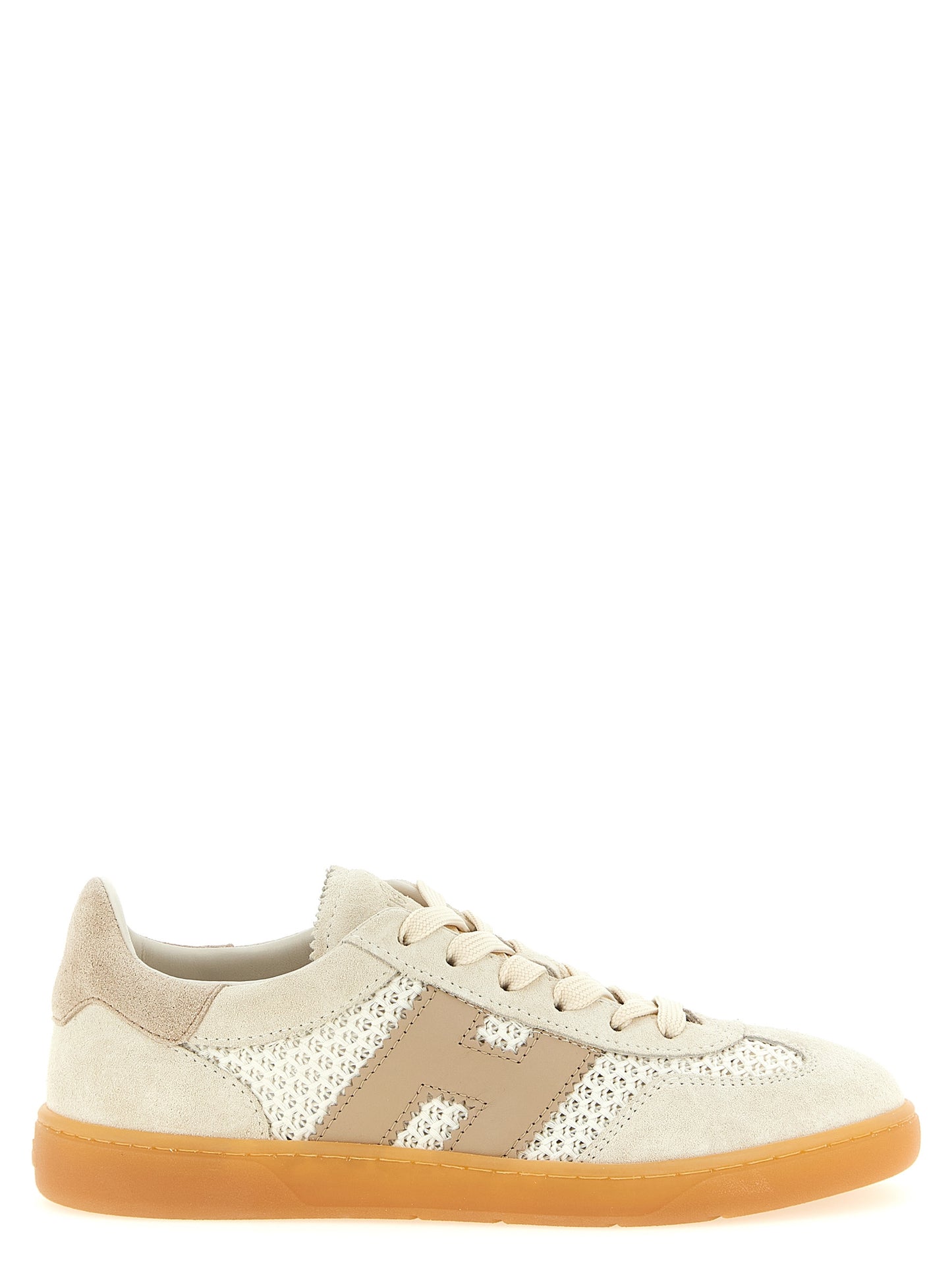 Sneakers by Hogan for women in suede calf leather & cotton beige presents a impeccable silhouette as Women's Low Top Suede Calf Leather & Cotton Sneakers, expertly defined by a impeccable low-top style for a impeccable, high-fashion look.