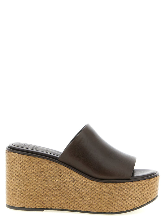 Wedge Sandals by Brunello Cucinelli for women in raffia & calfskin leather and brown presents a captivating silhouette, showcasing the signature style of the Essence Heart Women's Raffia & Calfskin Leather Wedge Sandals with a captivating wedge and captivating .