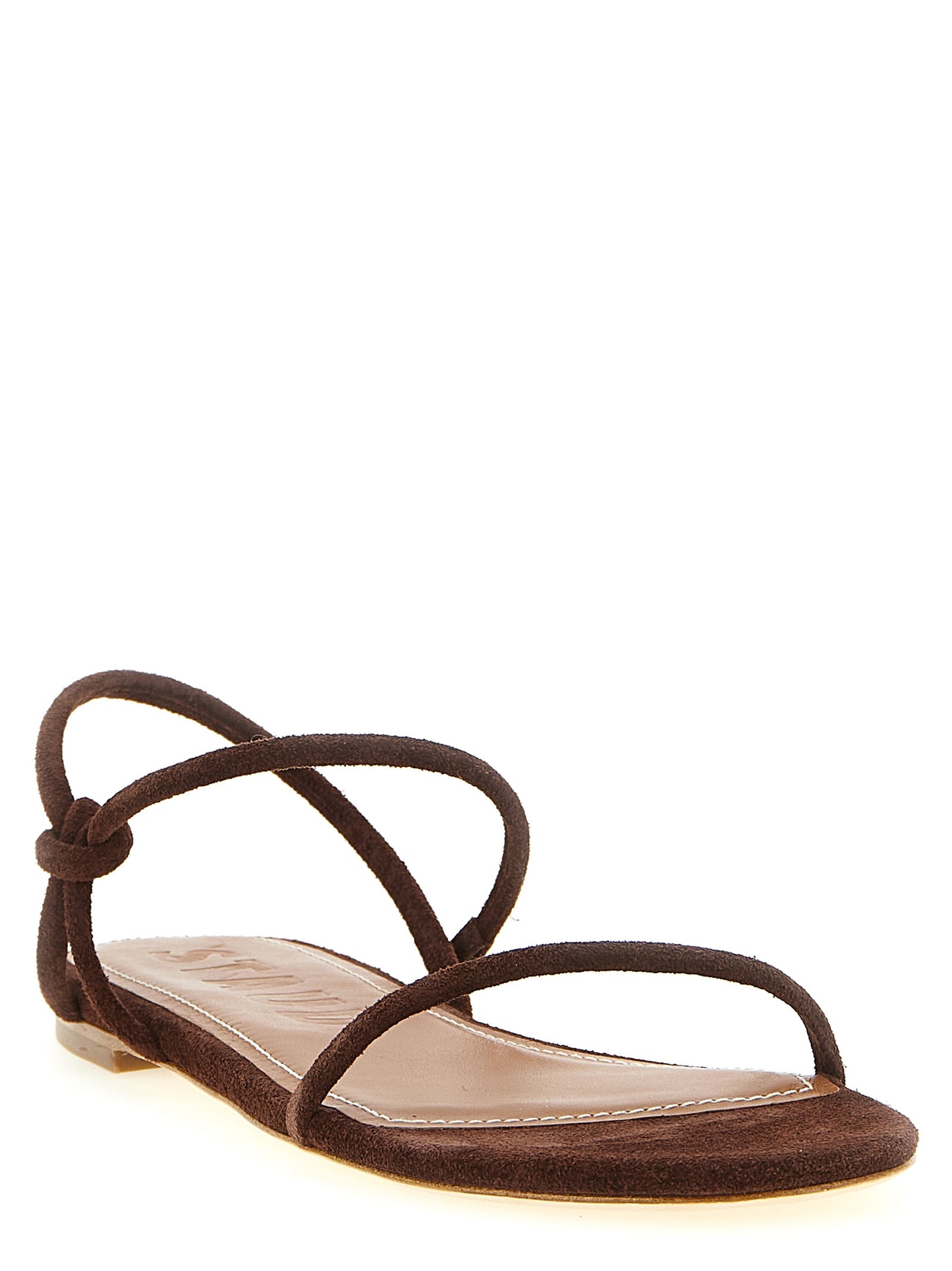 Flat Sandals by Staud for women in bos taurus suede cowhide leather brown features an statuesque Laurel Women's Bos Taurus Suede Cowhide Leather Flat Sandals silhouette with a refined flat and elegant .