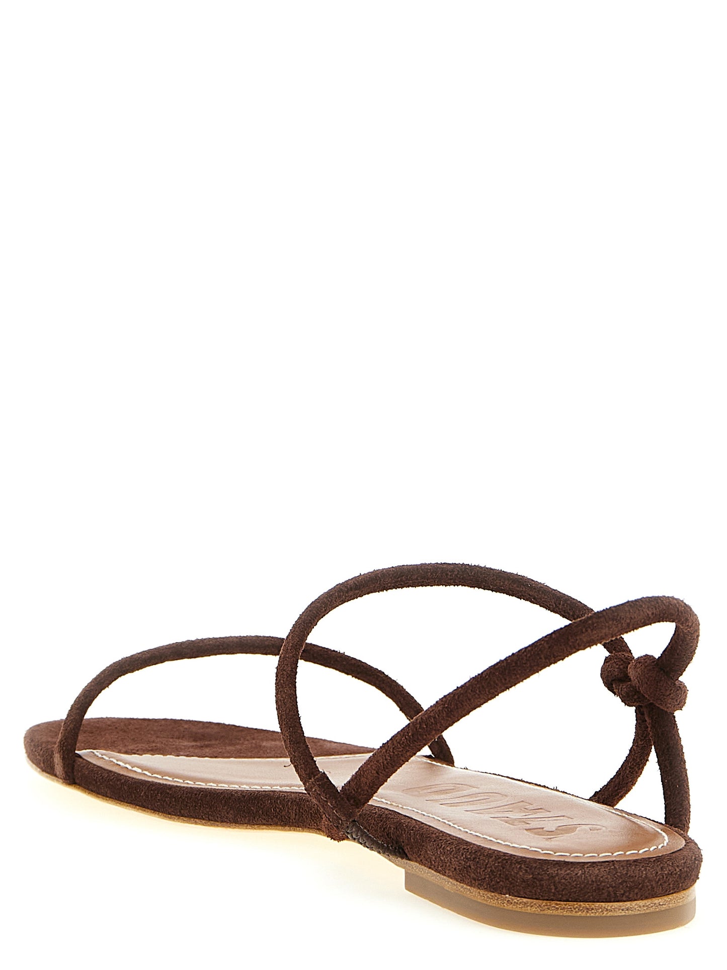 Flat Sandals by Staud for women in bos taurus suede cowhide leather brown presents a sculptural silhouette, showcasing the Laurel Women's Bos Taurus Suede Cowhide Leather Flat Sandals design with a sculptural flat and for a premium look.
