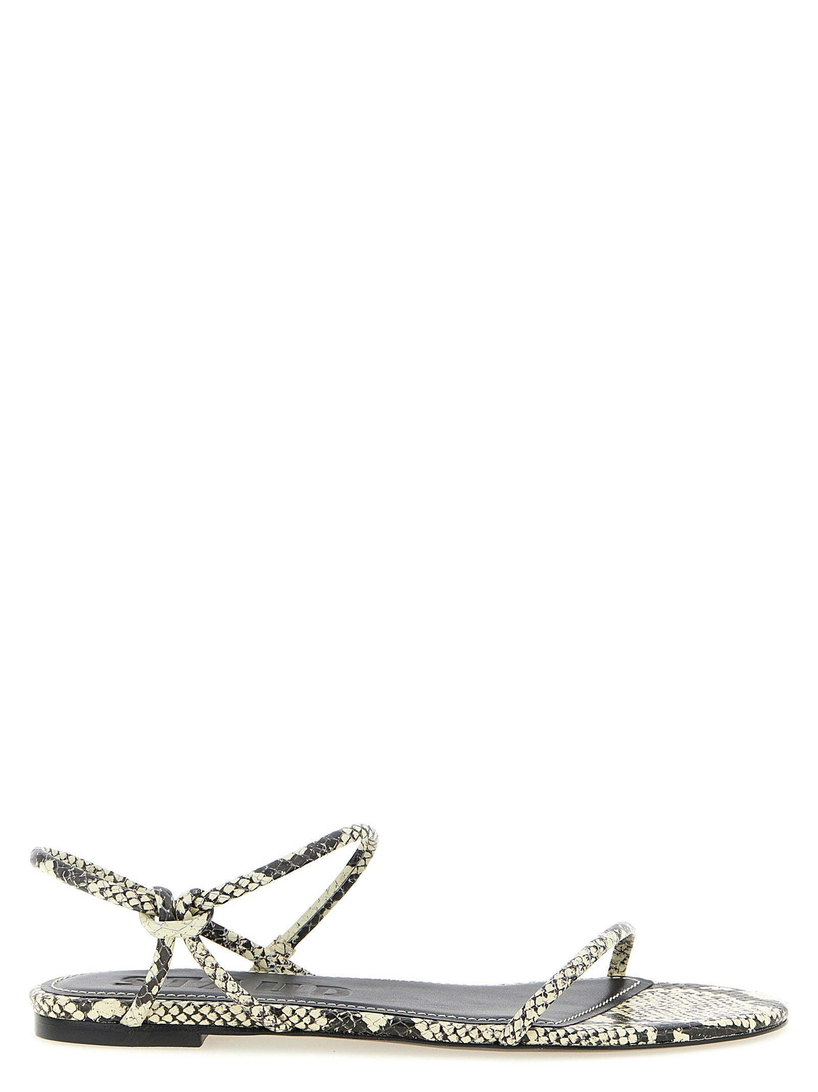 Flat Sandals by Staud for women in bos taurus cowhide python leather bicolour, black, white & print features an exquisite silhouette, showcasing the exquisite Laurel Women's Bos Taurus Cowhide Python Leather Flat Sandals with a flat and .