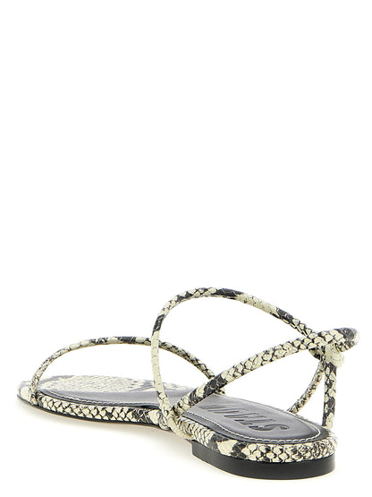 Flat Sandals by Staud for women in bos taurus cowhide python leather bicolour, black, white & print features an architectural design from the Laurel Women's Bos Taurus Cowhide Python Leather Flat Sandals collection, defined by a architectural flat and for a architectural finish.