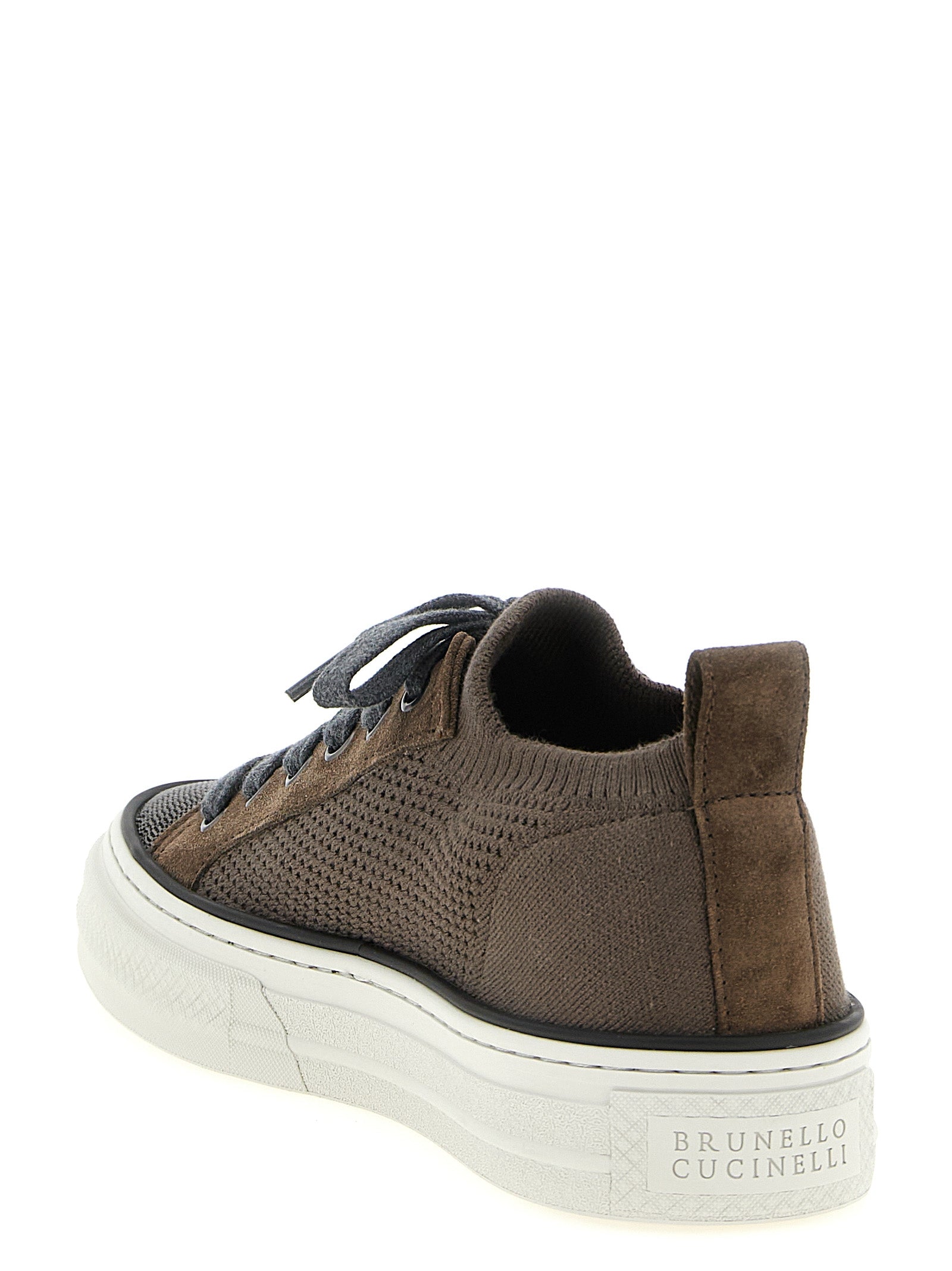 Sneakers by Brunello Cucinelli for women in suede leather & cotton brown features an versatile design from the Monile Women's Low Top Slip On Suede Leather & Cotton Sneakers collection, highlighting a versatile low-top slip-on style for a premium, high-fashion look.