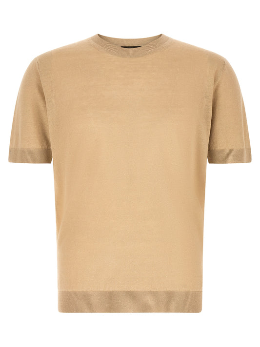 Cardigan by ZANONE for men in linen & cotton beige features a dramatic silhouette, showcasing a sophisticated and dramatic detail for a timeless, premium look.
