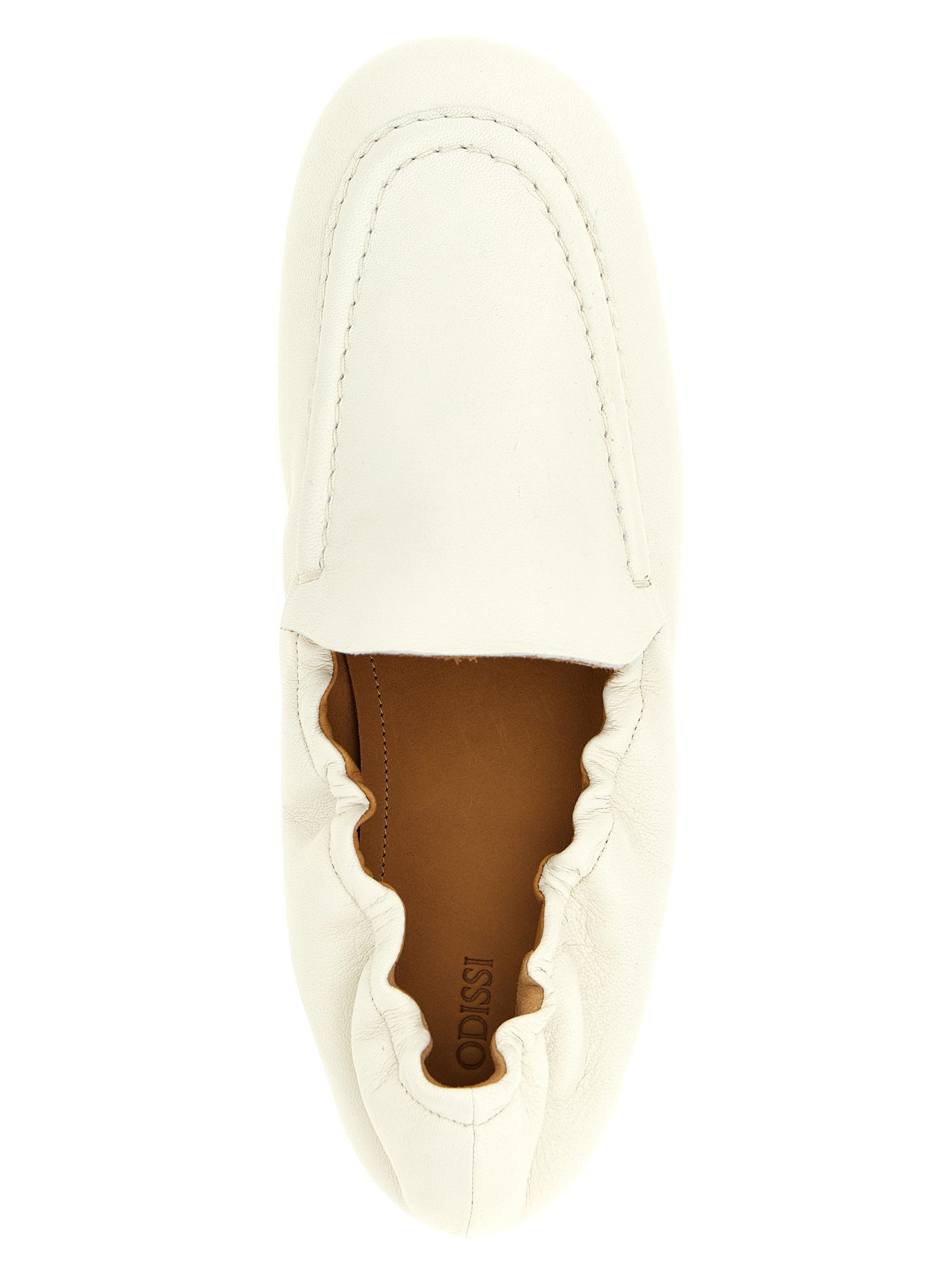 Flat Loafer Slip-On Shoes by ODISSI for women in lamb leather white showcases a resplendent Grace Siena Women's Lamb Leather Flat Loafer Slip-On Shoes aesthetic, defined by its resplendent and elegant flat.