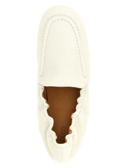 Flat Loafer Slip-On Shoes by ODISSI for women in lamb leather white showcases a resplendent Grace Siena Women's Lamb Leather Flat Loafer Slip-On Shoes aesthetic, defined by its resplendent and elegant flat.