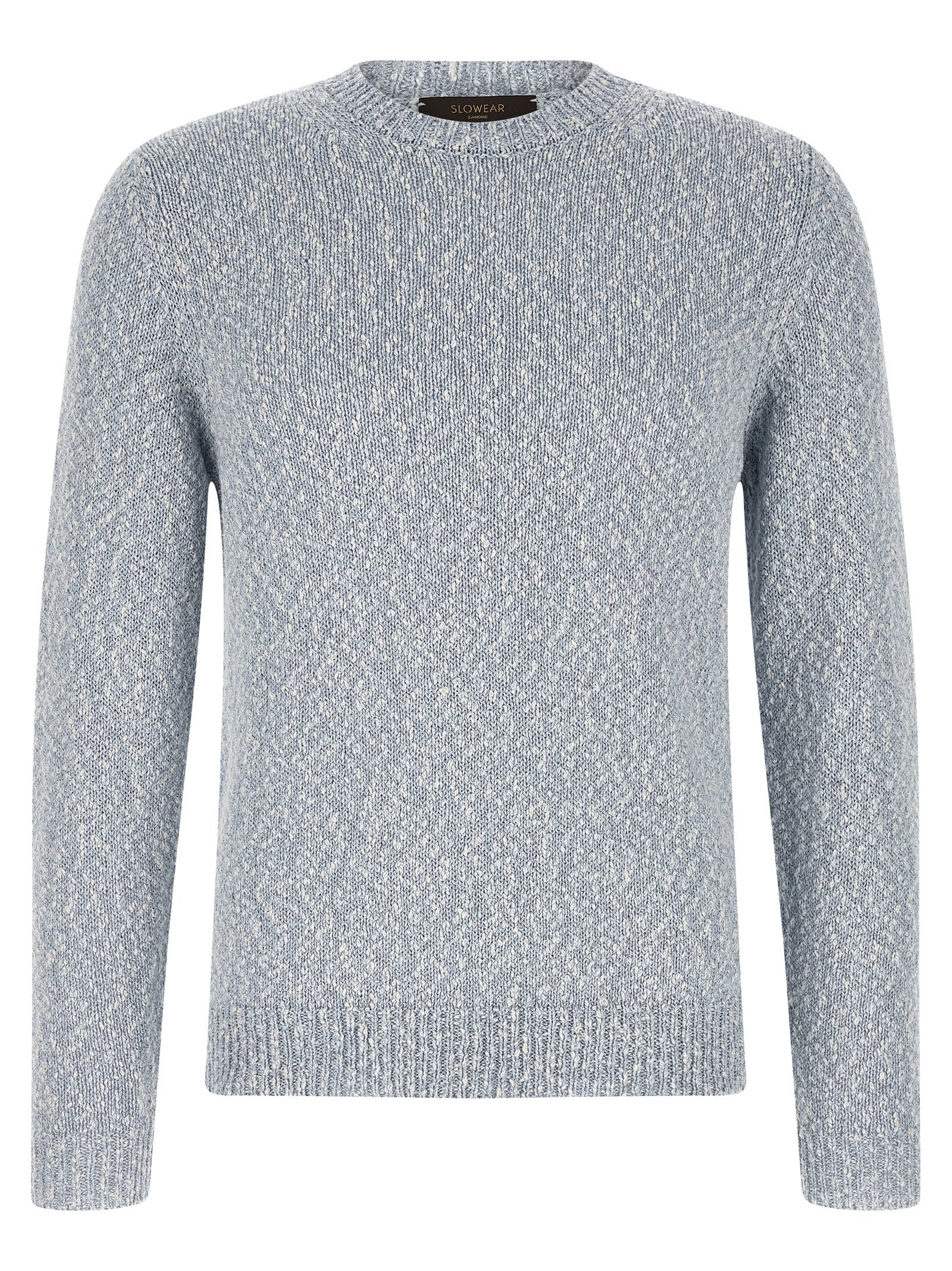 Cardigan by ZANONE for men in cotton light-blue features a dramatic silhouette, showcasing a sophisticated crew neckline and dramatic detail for a timeless, premium look.