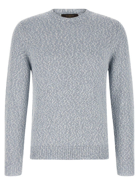Cardigan by ZANONE for men in cotton light-blue features a dramatic silhouette, showcasing a sophisticated crew neckline and dramatic detail for a timeless, premium look.