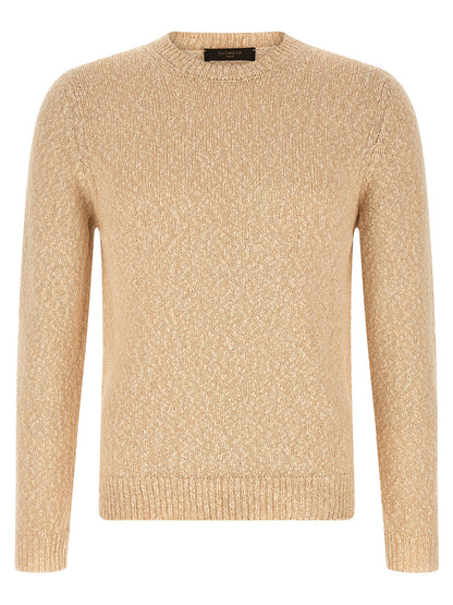 Cardigan by ZANONE for men in cotton beige presents a textural silhouette, artfully finished with a textural crew neckline and for a sophisticated, textural look.