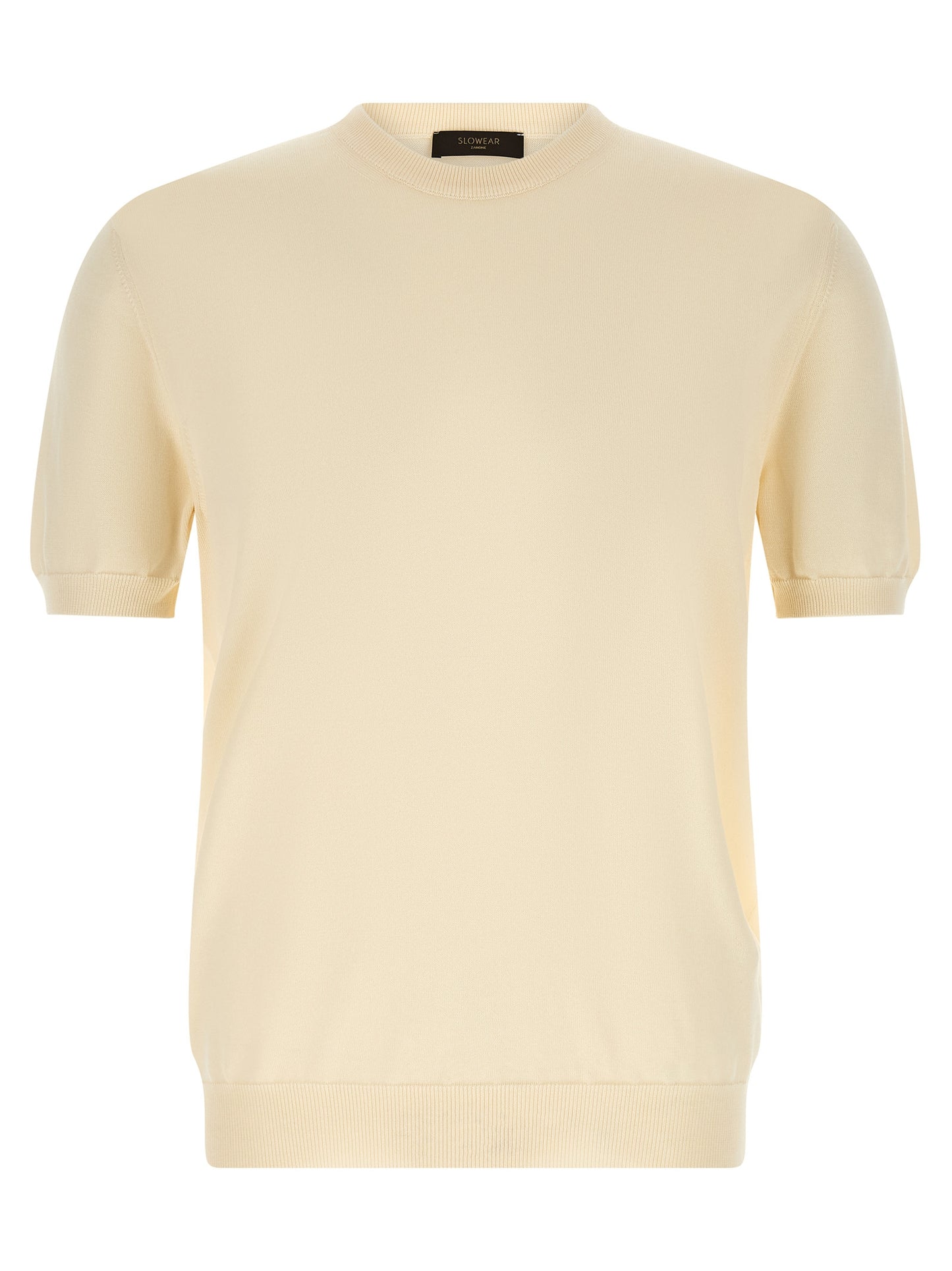 Cardigan by ZANONE for men in cotton beige showcases a luxurious silhouette, meticulously detailed with a sophisticated crew neckline and short-sleeve for a refined finish.