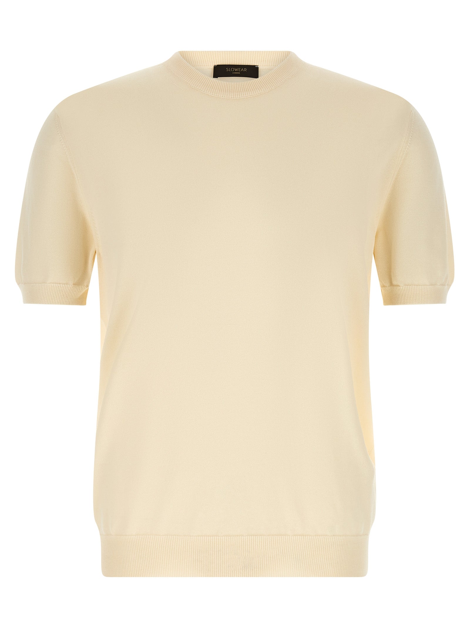 Cardigan by ZANONE for men in cotton beige showcases a luxurious silhouette, meticulously detailed with a sophisticated crew neckline and short-sleeve for a refined finish.