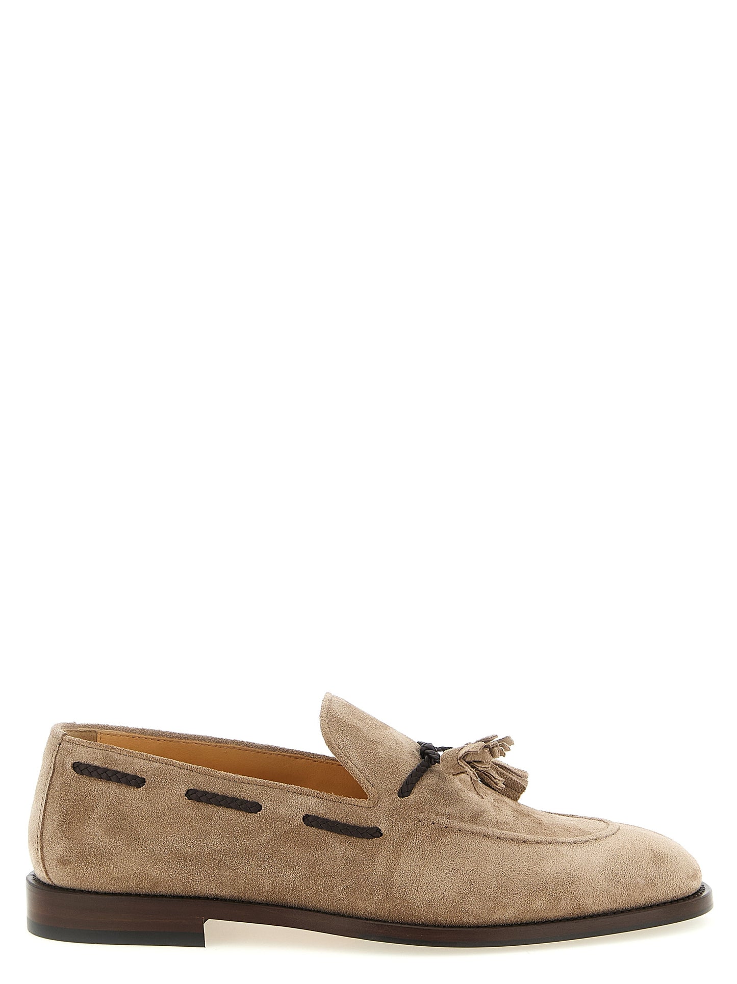 Loafer Slip-On Shoes by Brunello Cucinelli for men in suede calfskin leather brown showcases a timeless silhouette from the Men's Suede Calfskin Leather Loafer Slip-On Shoes collection, featuring a timeless and for a timeless finish.