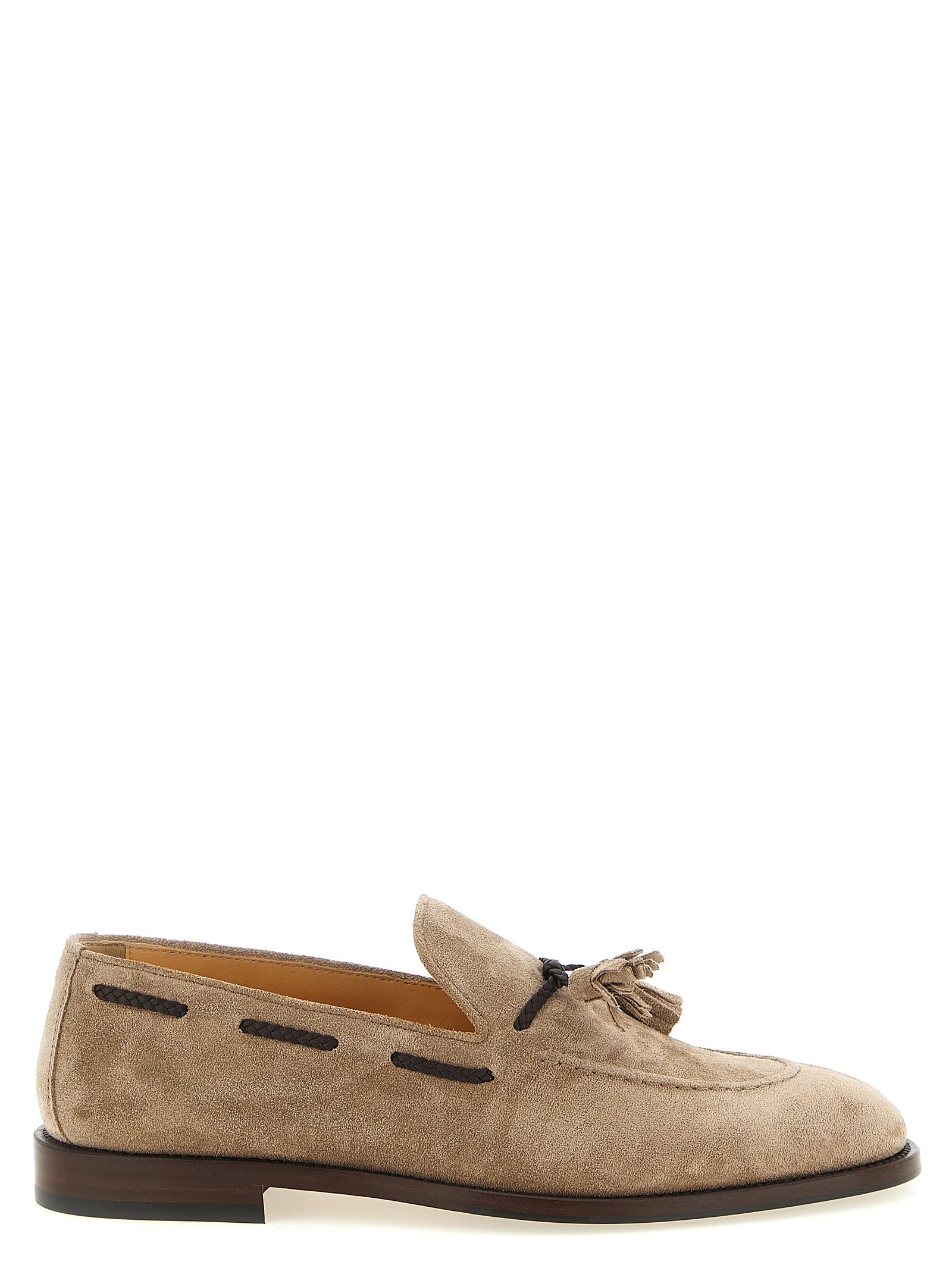 Loafer Slip-On Shoes by Brunello Cucinelli for men in suede calfskin leather brown showcases a timeless silhouette from the Men's Suede Calfskin Leather Loafer Slip-On Shoes collection, featuring a timeless and for a timeless finish.