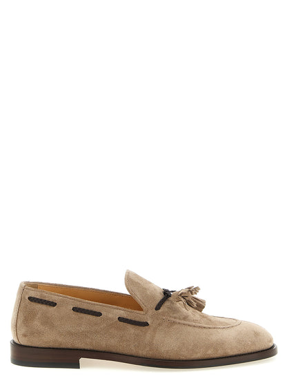 Loafer Slip-On Shoes by Brunello Cucinelli for men in suede calfskin leather brown showcases a timeless silhouette from the Men's Suede Calfskin Leather Loafer Slip-On Shoes collection, featuring a timeless and for a timeless finish.