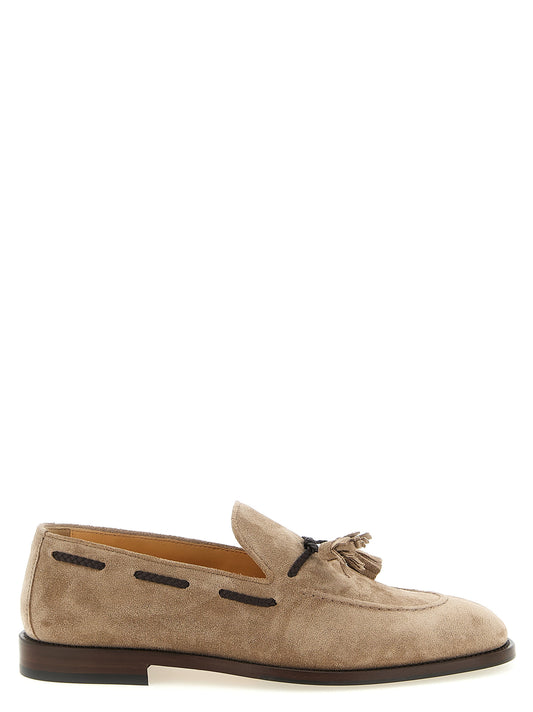 Loafer Slip-On Shoes by Brunello Cucinelli for men in suede calfskin leather brown showcases a timeless silhouette from the Men's Suede Calfskin Leather Loafer Slip-On Shoes collection, featuring a timeless and for a timeless finish.