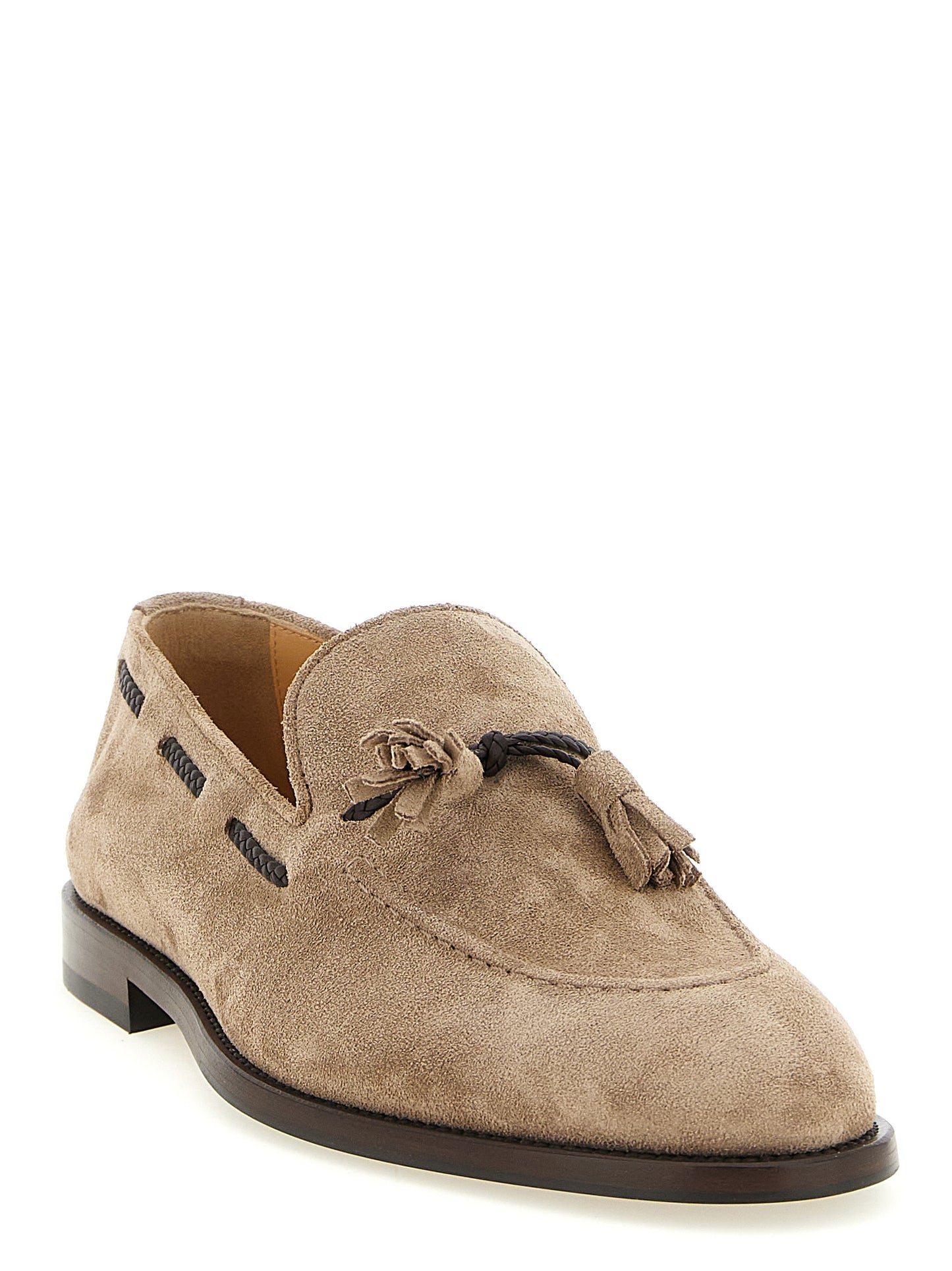 Loafer Slip-On Shoes by Brunello Cucinelli for men in suede calfskin leather brown showcases a impeccable silhouette as Men's Suede Calfskin Leather Loafer Slip-On Shoes, artfully designed with a impeccable and refined for a impeccable finish.