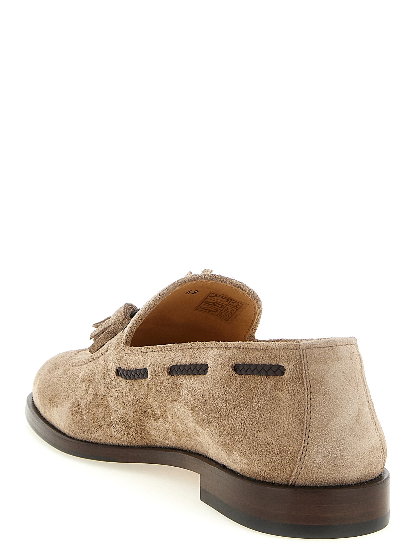 Loafer Slip-On Shoes by Brunello Cucinelli for men in suede calfskin leather brown showcases a resplendent Men's Suede Calfskin Leather Loafer Slip-On Shoes aesthetic, defined by its resplendent and elegant .