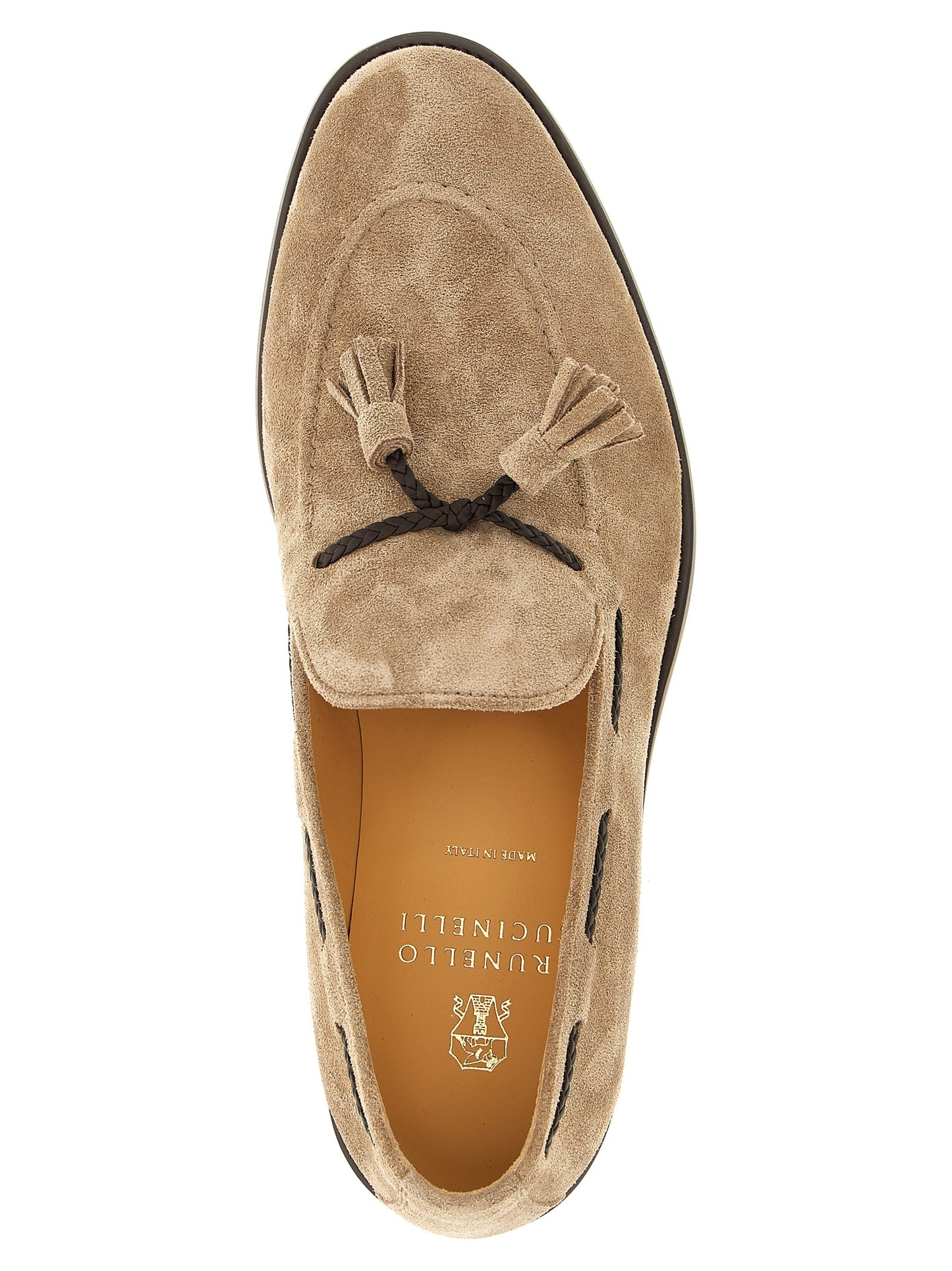 Loafer Slip-On Shoes by Brunello Cucinelli for men in suede calfskin leather brown features an ergonomic silhouette, perfectly showcasing Men's Suede Calfskin Leather Loafer Slip-On Shoes with its distinct and elegant .