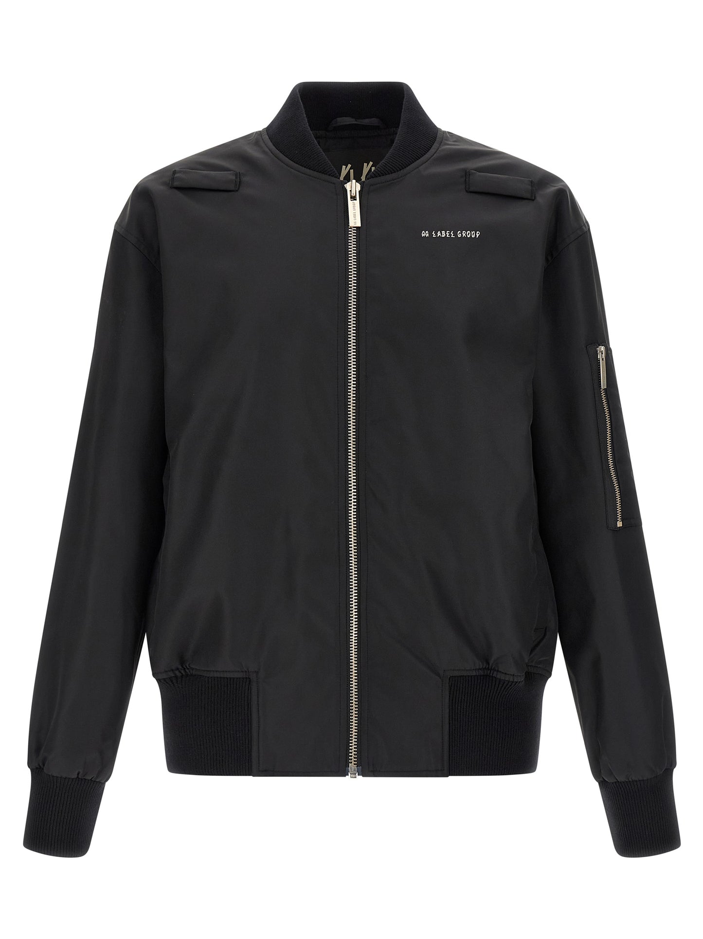 Bomber Jacket by 44 Label Group for men in polyamide satin black & print showcases a bohemian silhouette, artfully detailed with a bohemian high-neck neckline and signature for a truly bohemian finish.