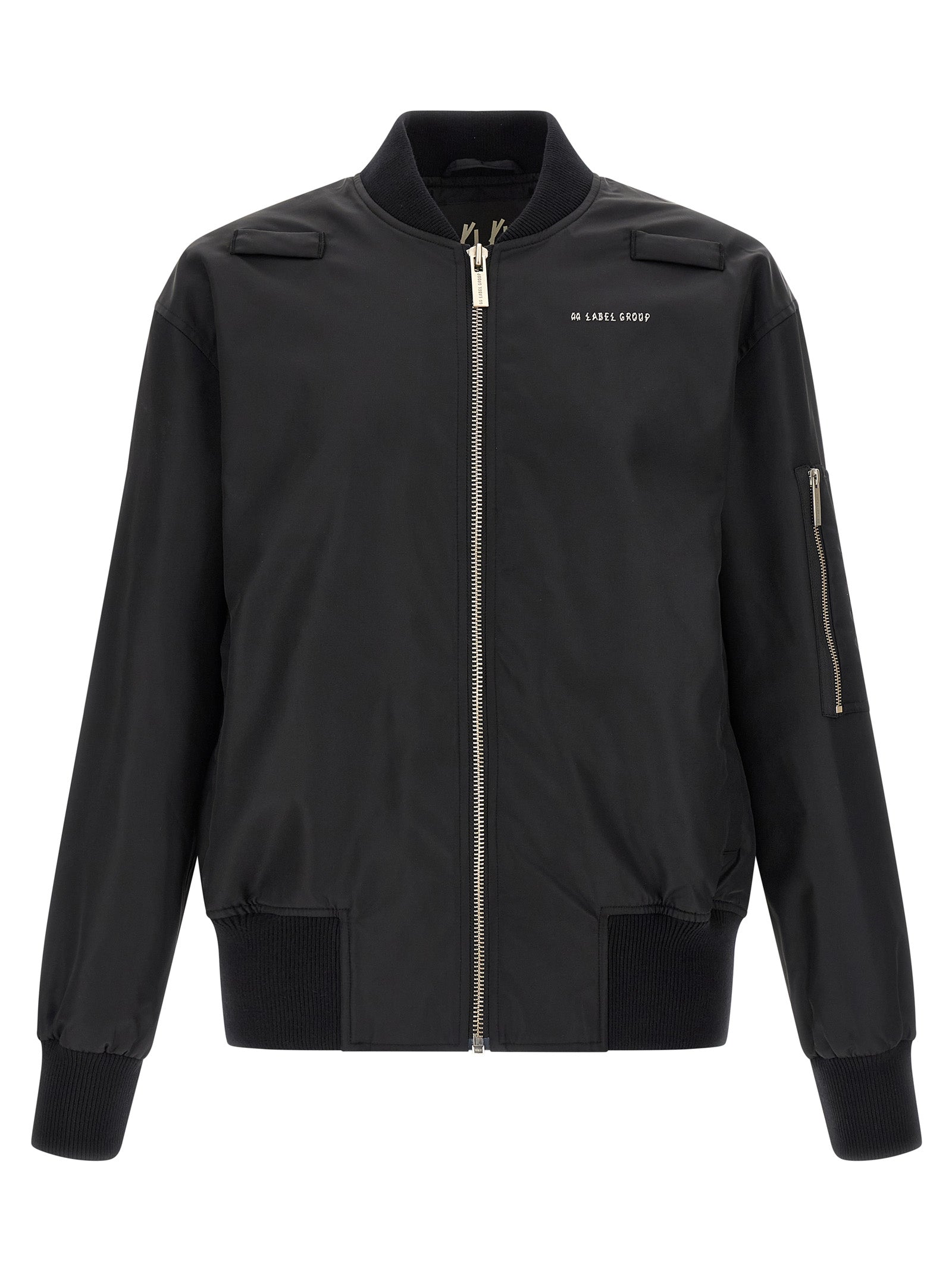 Bomber Jacket by 44 Label Group for men in polyamide satin black & print showcases a bohemian silhouette, artfully detailed with a bohemian high-neck neckline and signature for a truly bohemian finish.