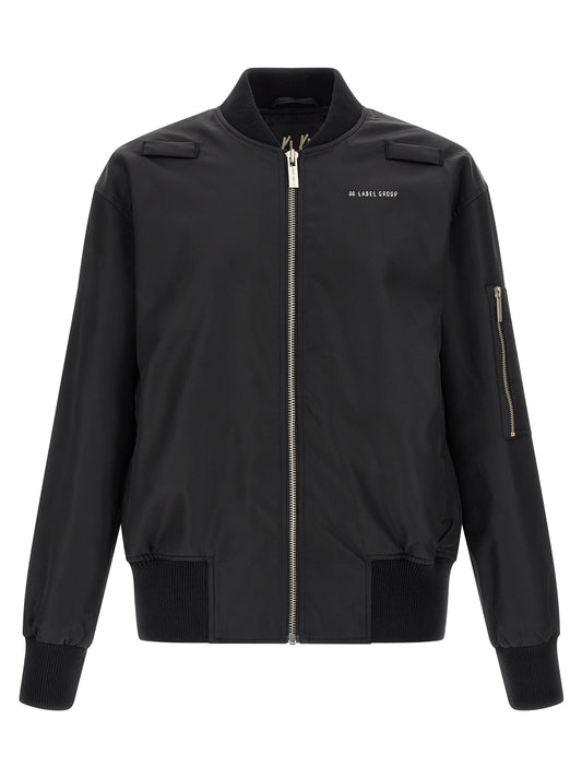 Bomber Jacket by 44 Label Group for men in polyamide satin black & print showcases a bohemian silhouette, artfully detailed with a bohemian high-neck neckline and signature for a truly bohemian finish.