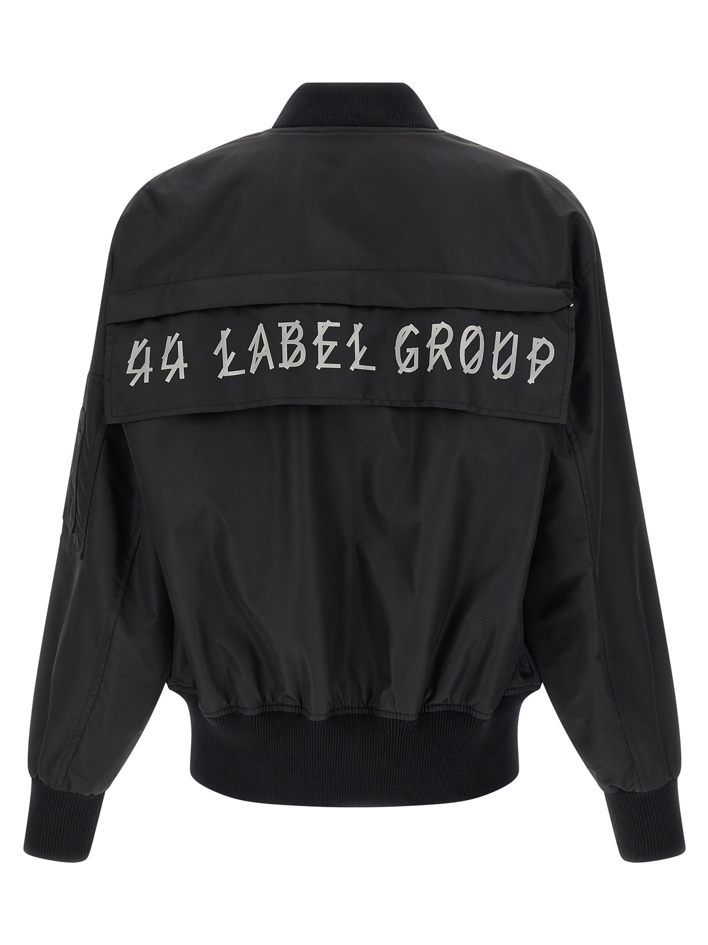 Bomber Jacket by 44 Label Group for men in polyamide satin black & print features an contemporary silhouette, showcasing a sophisticated high-neck neckline and contemporary for a truly refined look.