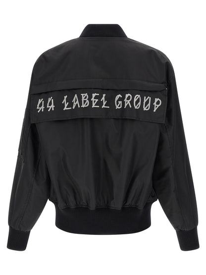 Bomber Jacket by 44 Label Group for men in polyamide satin black & print features an contemporary silhouette, showcasing a sophisticated high-neck neckline and contemporary for a truly refined look.