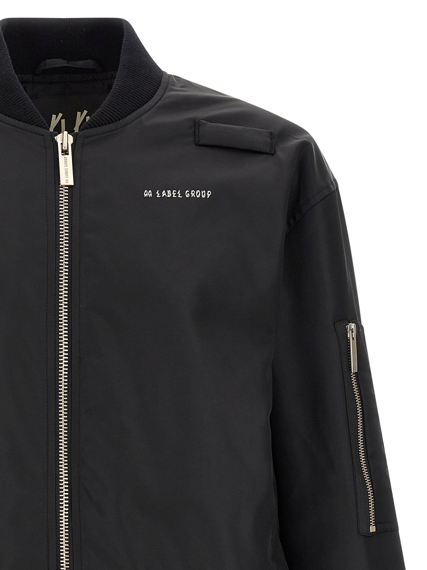 Bomber Jacket by 44 Label Group for men in polyamide satin black & print presents a effortlessly chic silhouette, showcasing a sophisticated high-neck neckline and premium for a truly effortlessly chic finish.