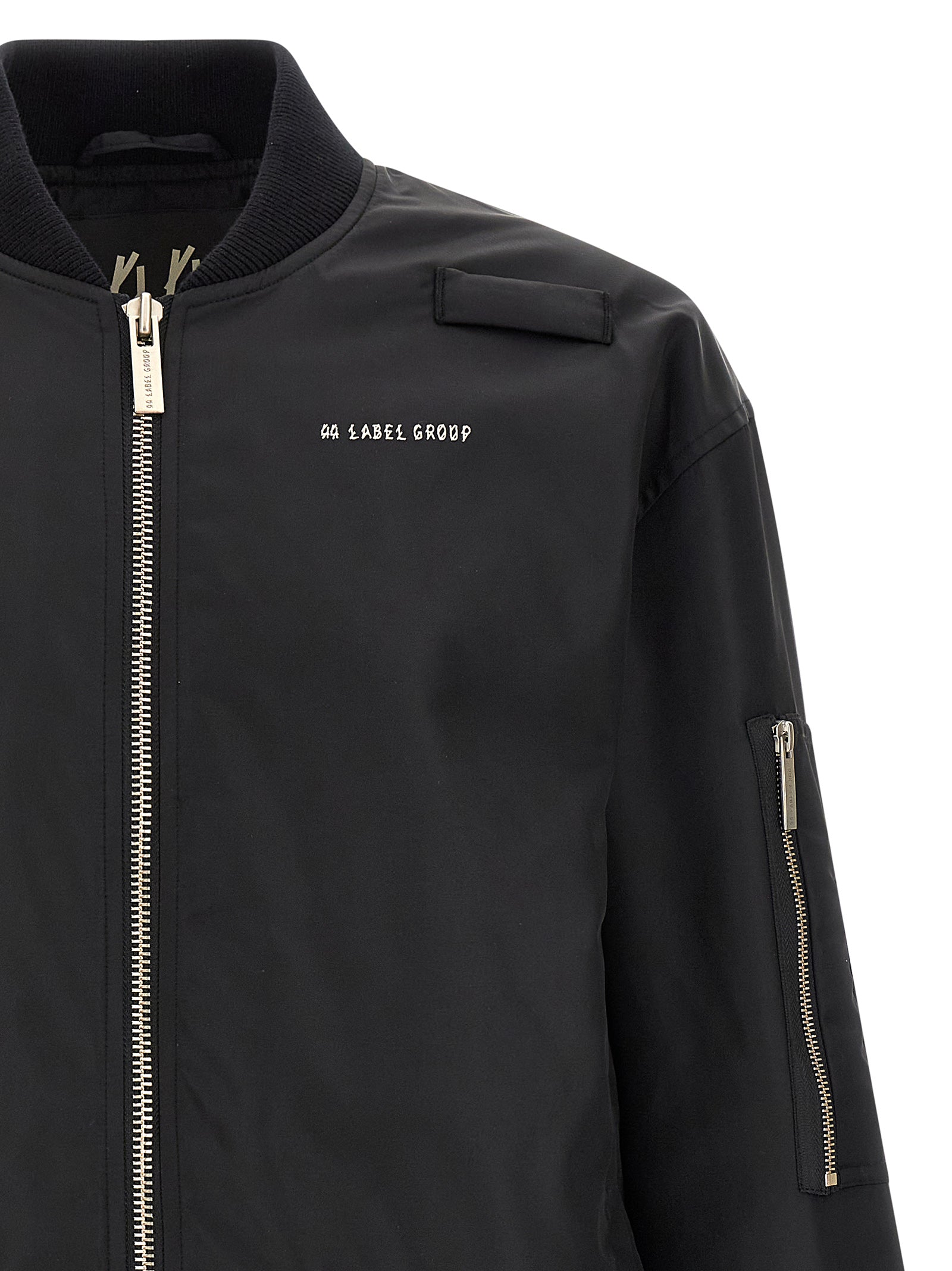 Bomber Jacket by 44 Label Group for men in polyamide satin black & print presents a effortlessly chic silhouette, showcasing a sophisticated high-neck neckline and premium for a truly effortlessly chic finish.