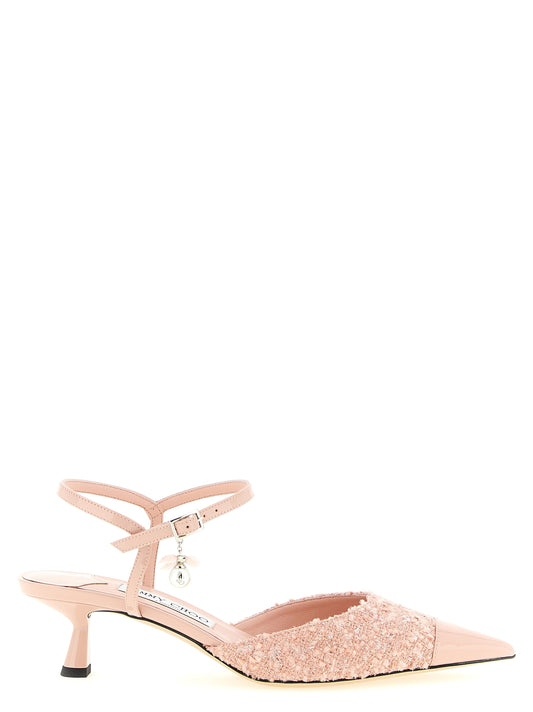 Mid-Heel Ankle Strap Slingback Pumps Heels by Jimmy Choo for women in synthetic patent leather and multicolor, pearl & pink showcases a effortlessly elegant silhouette as Aren Women's Synthetic Patent Leather Mid-Heel Ankle Strap Slingback Pumps Heels, featuring a effortlessly elegant mid-heel and a effortlessly elegant pointed toe style for an elegant look.
