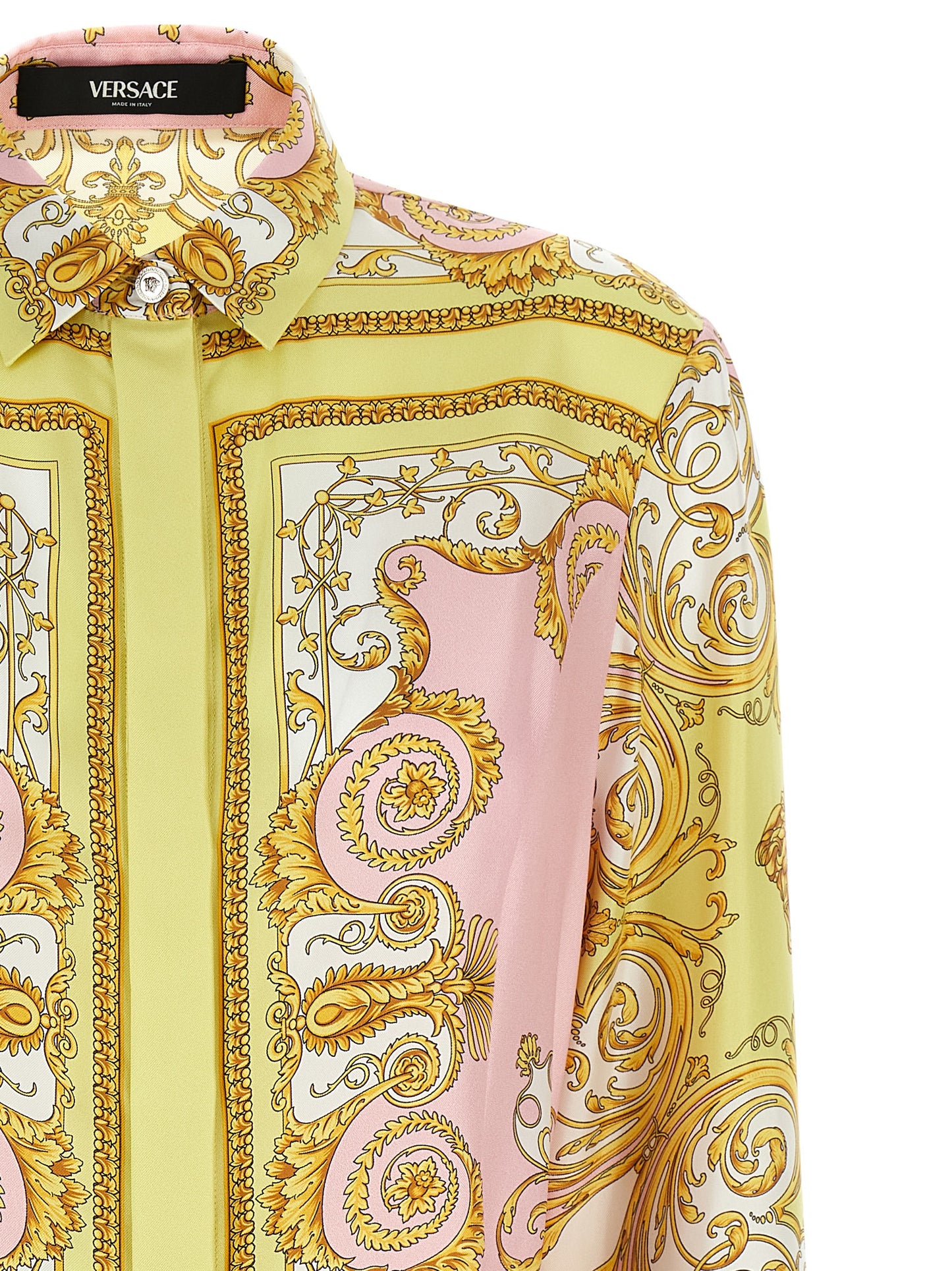 Dress by Versace for women in silk twill multicolor & print presents a sinuous silhouette, showcasing a sophisticated and detailed with a sinuous short mini for a refined finish.