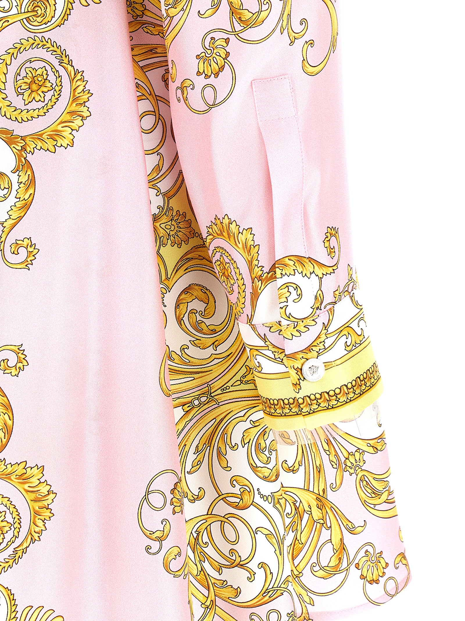 Dress by Versace for women in silk twill multicolor & print showcases a striking silhouette, elegantly detailed with a , refined , and a striking short mini for a striking finish.